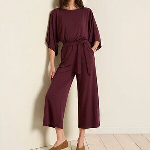 Garnet Hill Prato Knit Jumpsuit Large Dolman Sleeves Eggplant Purple 500370